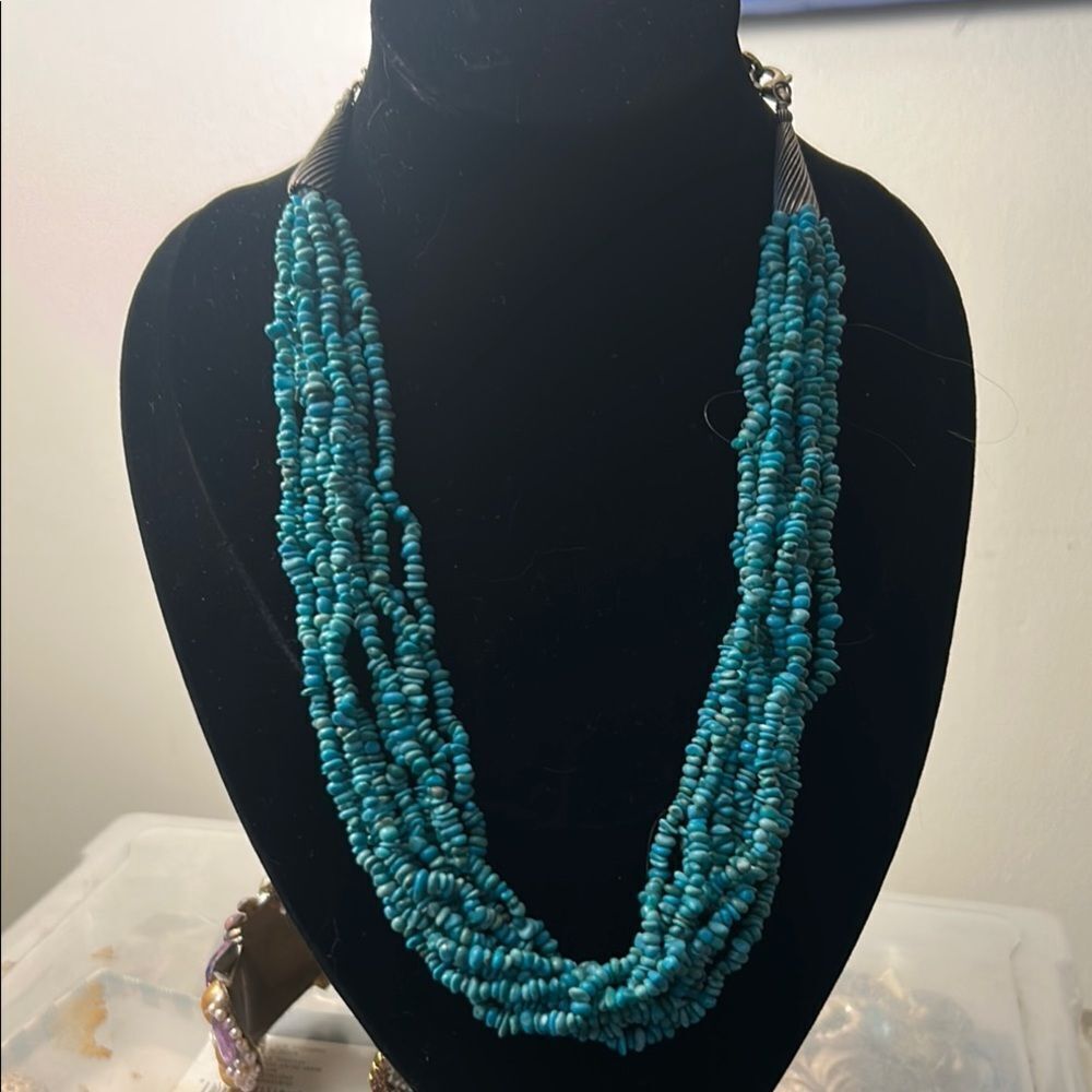 Designer Cp 925 Carolyn Pollack Turquoise Sterling Beaded Multi Strand Necklace